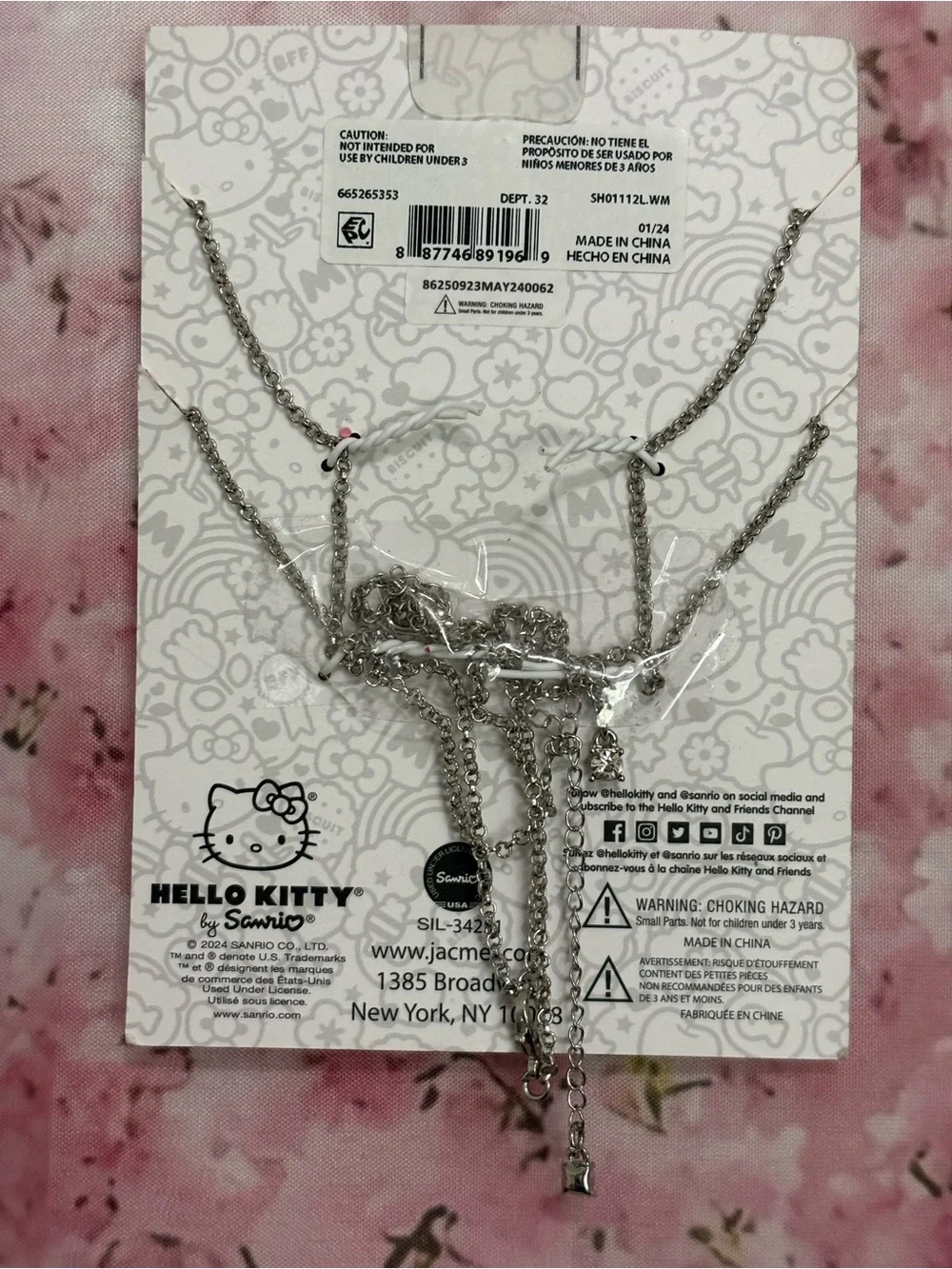 Hello Kitty Kids Silver-Tone Sparkle Necklace Set. Jacmel Jewelry. New